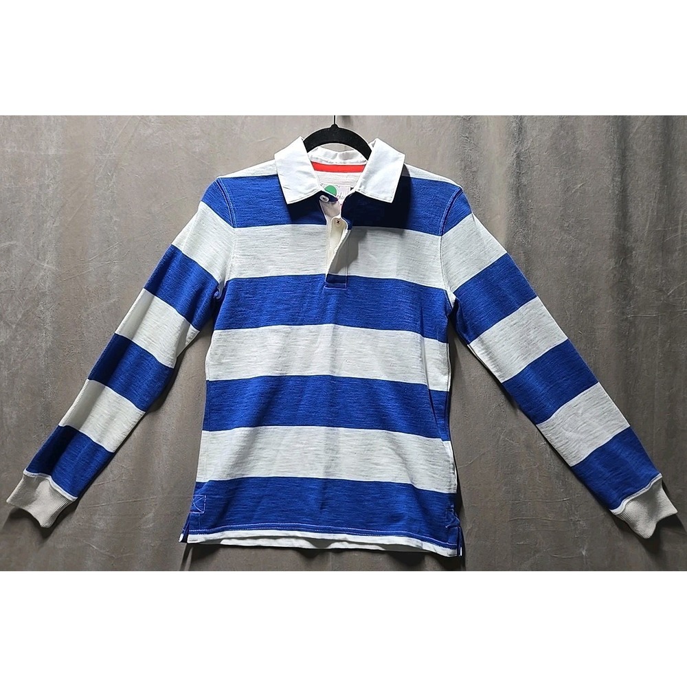 BODEN Boys Rugby Long Sleeve Polo Top White And Blue Stripe Size 11-12Y 152cm